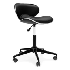 Benzara Sia 18" Swivel Modern Office Chair Faux Leather Metal Trim In Black