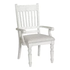 Home Fare Valley Ridge Wood Dining Arm Chair In Distressed White Finish