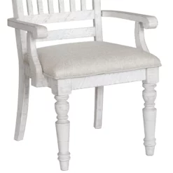 Home Fare Valley Ridge Wood Dining Arm Chair In Distressed White Finish -CYMAX Sales 2668532 2 L