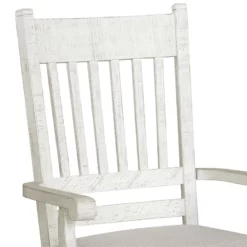 Home Fare Valley Ridge Wood Dining Arm Chair In Distressed White Finish -CYMAX Sales 2668532 4 L