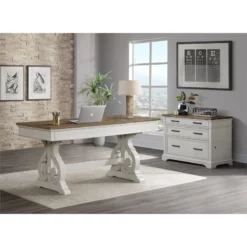 Intercon Furniture Drake Home Office 60" Wood Writing Desk In White/Oak -CYMAX Sales 2669170 3 L