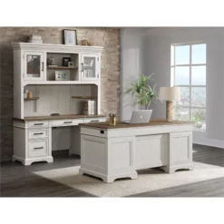Intercon Furniture Drake Home Office 66" Wood Executive Desk In White/Oak -CYMAX Sales 2669172 3 L