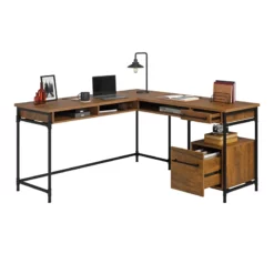 Sauder Iron City Engineered Wood L-Desk In Checked Oak Finish -CYMAX Sales 2669760 3 L