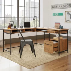 Sauder Iron City Engineered Wood L-Desk In Checked Oak Finish -CYMAX Sales 2669760 6 L