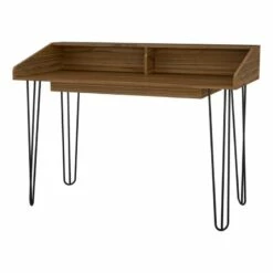 47 Inch Laptop Desk Sturdy Metal Hairpin Legs Dark Brown Wood Frame