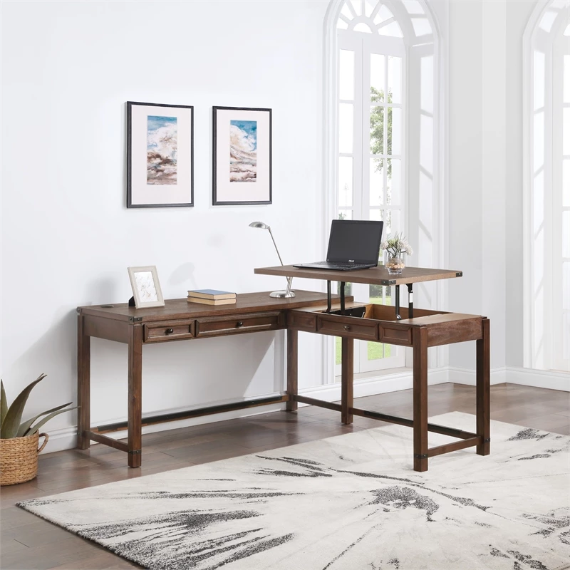Baton Rouge Engineered Wood Sit-to-Stand L-Desk In Brushed Walnut Finish 5 Baton Rouge Engineered Wood Sit-to-Stand L-Desk In Brushed Walnut Finish - Image 3