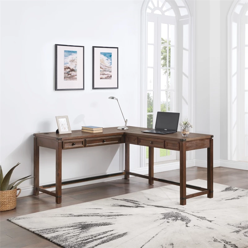 Baton Rouge Engineered Wood Sit-to-Stand L-Desk In Brushed Walnut Finish 6 Baton Rouge Engineered Wood Sit-to-Stand L-Desk In Brushed Walnut Finish - Image 4