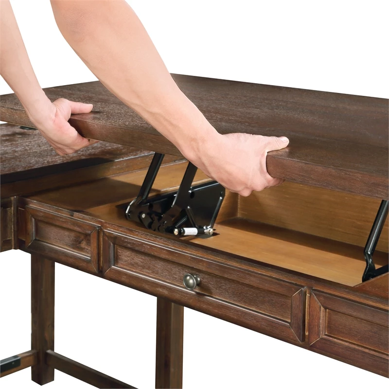 Baton Rouge Engineered Wood Sit-to-Stand L-Desk In Brushed Walnut Finish 11 Baton Rouge Engineered Wood Sit-to-Stand L-Desk In Brushed Walnut Finish - Image 9