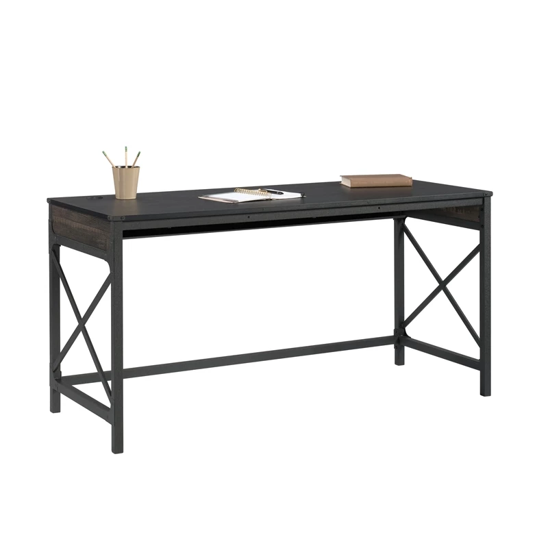 Sauder Foundry Road Engineered Wood/Metal 60x24 Table Desk In Carbon Oak 5 Sauder Foundry Road Engineered Wood/Metal 60x24 Table Desk In Carbon Oak - Image 3