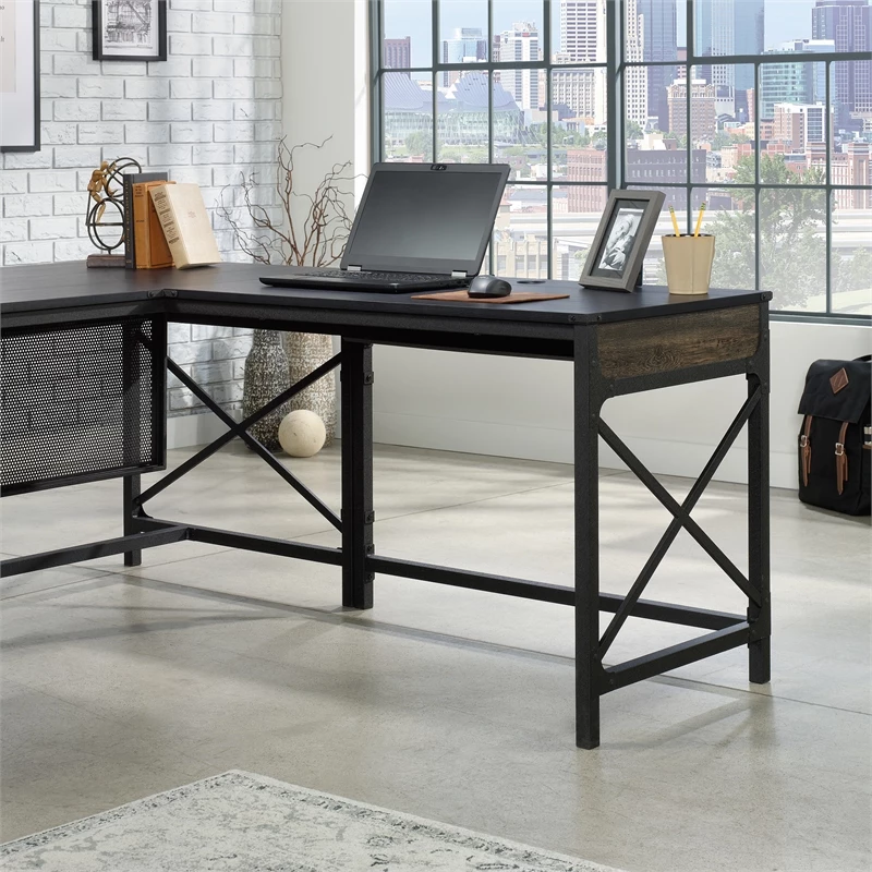 Sauder Foundry Road Engineered Wood/Metal 42" Desk Return In Carbon Oak 6 Sauder Foundry Road Engineered Wood/Metal 42" Desk Return In Carbon Oak - Image 4