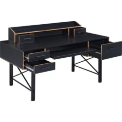 Computer Desk With Low Hutch And 5 Drawers Black -CYMAX Sales 2676270 2 L