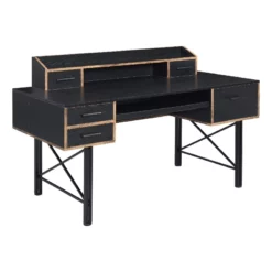 Computer Desk With Low Hutch And 5 Drawers Black