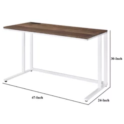 Writing Desk With Wooden Top And Built In USB Port Brown And White -CYMAX Sales 2676409 4 L
