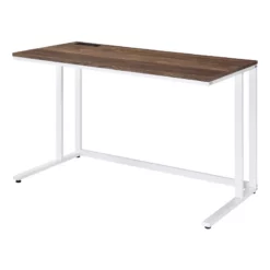 Writing Desk With Wooden Top And Built In USB Port Brown And White