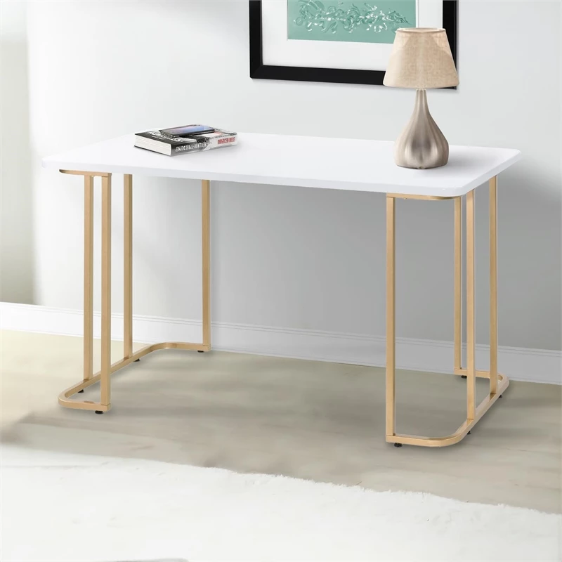 Writing Desk With Metal Curved Sled Base And Floor Protectors White 4 Writing Desk With Metal Curved Sled Base And Floor Protectors White - Image 2