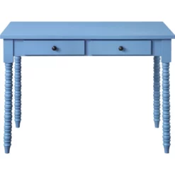 Recatngular Wooden Storage Drawer Writing Desk Blue -CYMAX Sales 2676434 1 L