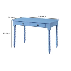 Recatngular Wooden Storage Drawer Writing Desk Blue -CYMAX Sales 2676434 4 L