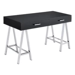 Writing Desk With MDF 2 Drawers And Metal Legs Black And Chrome