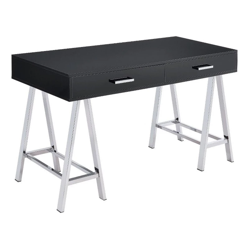 Writing Desk With MDF 2 Drawers And Metal Legs Black And Chrome 3 Writing Desk With MDF 2 Drawers And Metal Legs Black And Chrome