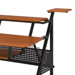 Gia 67 Inch Wood Music Desk Studio Station Keyboard Tray Shelves Walnut -CYMAX Sales 2676467 1 L