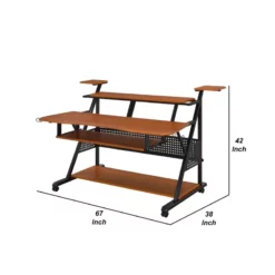 Gia 67 Inch Wood Music Desk Studio Station Keyboard Tray Shelves Walnut -CYMAX Sales 2676467 4 L