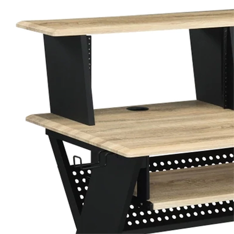 Tin 47 Inch Wood Music Desk Studio Station Keyboard Tray Shelves Brown 5 Tin 47 Inch Wood Music Desk Studio Station Keyboard Tray Shelves Brown - Image 3