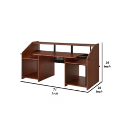 71 Inch Wood Music Desk Studio Workstation 3 Shelves Cherry Brown -CYMAX Sales 2676469 4 L