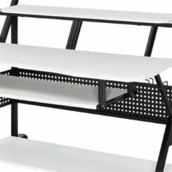 Gia 67 Inch Music Desk Workstation Speaker Shelf Keyboard Tray White 9 Gia 67 Inch Music Desk Workstation Speaker Shelf Keyboard Tray White -CYMAX Sales 2676471 2 L