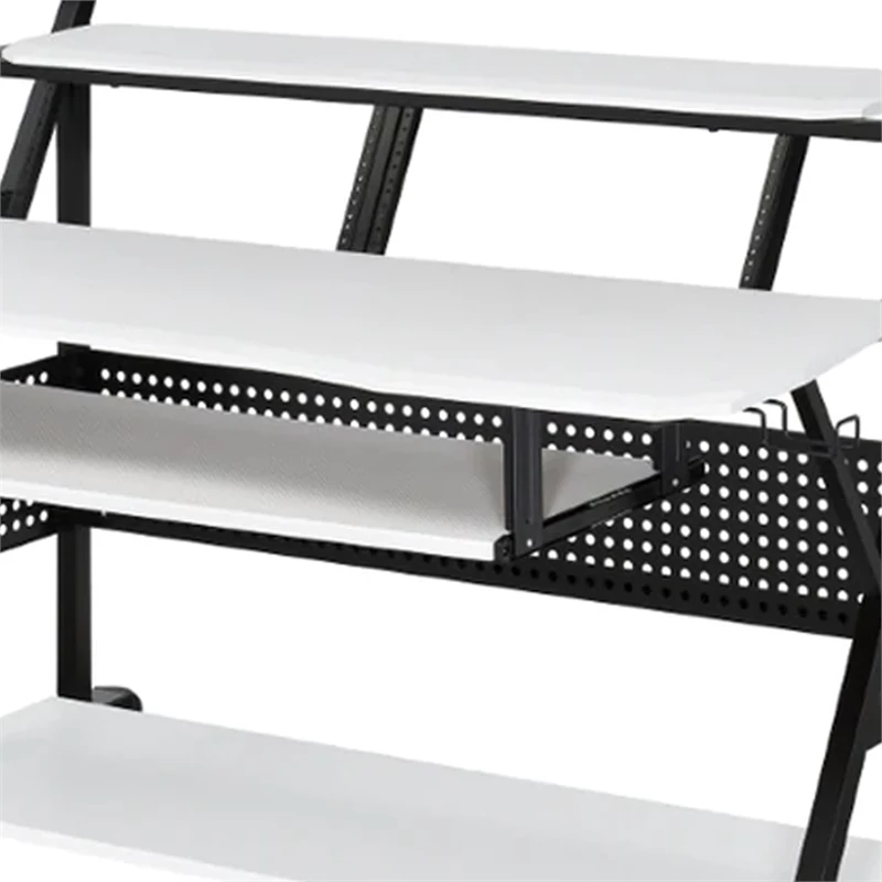 Gia 67 Inch Music Desk Workstation Speaker Shelf Keyboard Tray White 5 Gia 67 Inch Music Desk Workstation Speaker Shelf Keyboard Tray White - Image 3