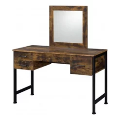 Vanity Desk With 4 Drawers And Square Mirror Brown And Black