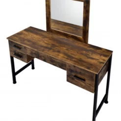 Vanity Desk With 4 Drawers And Square Mirror Brown And Black -CYMAX Sales 2676530 7 L