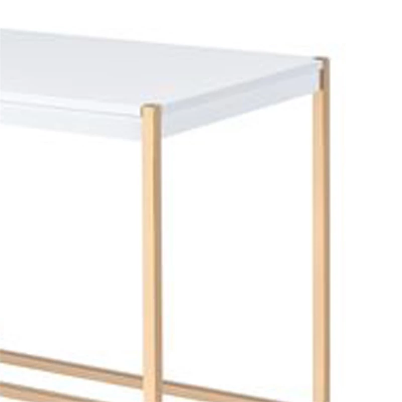 Writing Desk With USB Dock And Metal Legs White And Rose Gold 4 Writing Desk With USB Dock And Metal Legs White And Rose Gold - Image 2