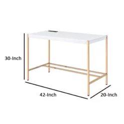 Writing Desk With USB Dock And Metal Legs White And Rose Gold 9 Writing Desk With USB Dock And Metal Legs White And Rose Gold -CYMAX Sales 2676565 4 L