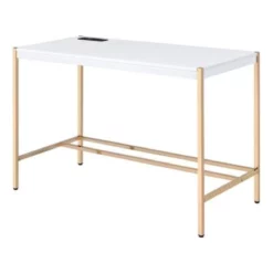 Writing Desk With USB Dock And Metal Legs White And Rose Gold