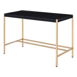 Writing Desk With USB Dock And Metal Legs Black And Rose Gold