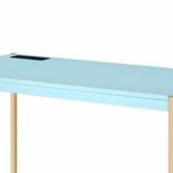Writing Desk With USB Dock And Metal Legs Sky Blue And Gold -CYMAX Sales 2676568 1 L