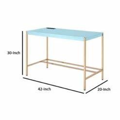 Writing Desk With USB Dock And Metal Legs Sky Blue And Gold -CYMAX Sales 2676568 4 L