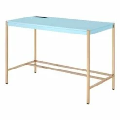 Writing Desk With USB Dock And Metal Legs Sky Blue And Gold