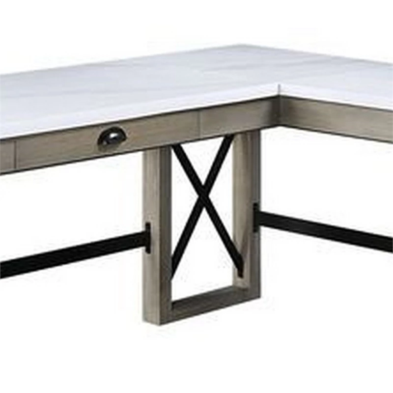 L Shaped Writing Desk With Marble Lift Top And Sled Base Gray And White 4 L Shaped Writing Desk With Marble Lift Top And Sled Base Gray And White - Image 2