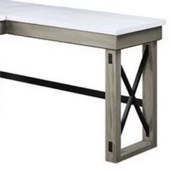 L Shaped Writing Desk With Marble Lift Top And Sled Base Gray And White 11 L Shaped Writing Desk With Marble Lift Top And Sled Base Gray And White -CYMAX Sales 2676585 2 L