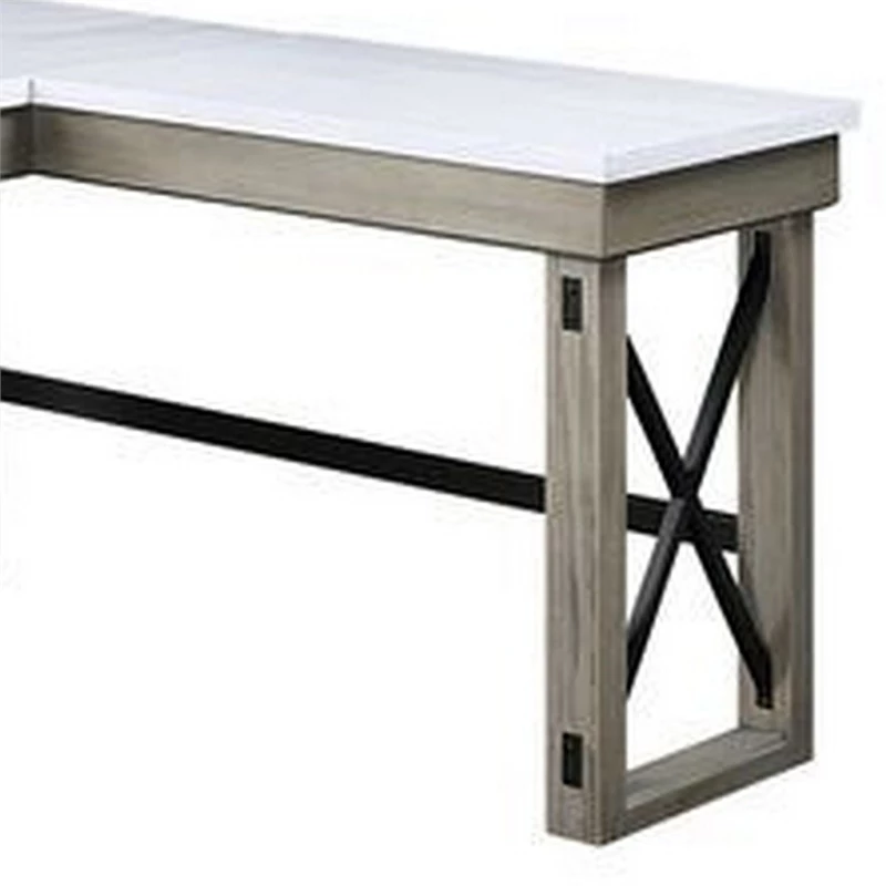 L Shaped Writing Desk With Marble Lift Top And Sled Base Gray And White 7 L Shaped Writing Desk With Marble Lift Top And Sled Base Gray And White - Image 5