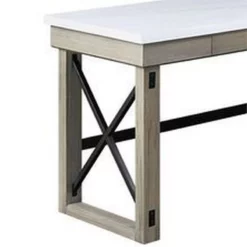 L Shaped Writing Desk With Marble Lift Top And Sled Base Gray And White 10 L Shaped Writing Desk With Marble Lift Top And Sled Base Gray And White -CYMAX Sales 2676585 3 L