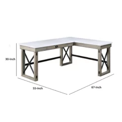 L Shaped Writing Desk With Marble Lift Top And Sled Base Gray And White 9 L Shaped Writing Desk With Marble Lift Top And Sled Base Gray And White -CYMAX Sales 2676585 4 L