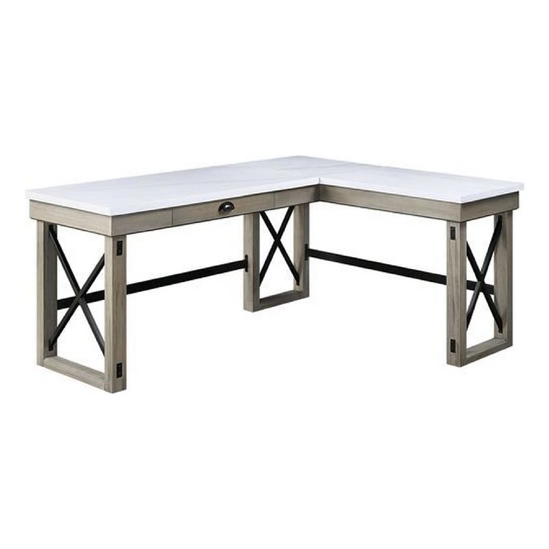 L Shaped Writing Desk With Marble Lift Top And Sled Base Gray And White 3 L Shaped Writing Desk With Marble Lift Top And Sled Base Gray And White