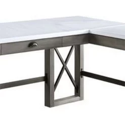 L Shape Writing Desk With Marble Lift Top And Sled Base Gray And White -CYMAX Sales 2676586 1 L