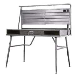 Corrugated Back Metal Frame Desk With USB Docks Gray And Silver