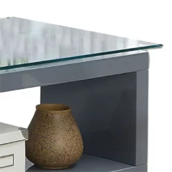 Movable Glass Top Computer Desk With X Shaped Side Panel Gray And Clear 11 Movable Glass Top Computer Desk With X Shaped Side Panel Gray And Clear -CYMAX Sales 2676734 2 L