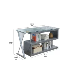 Movable Glass Top Computer Desk With X Shaped Side Panel Gray And Clear 9 Movable Glass Top Computer Desk With X Shaped Side Panel Gray And Clear -CYMAX Sales 2676734 4 L