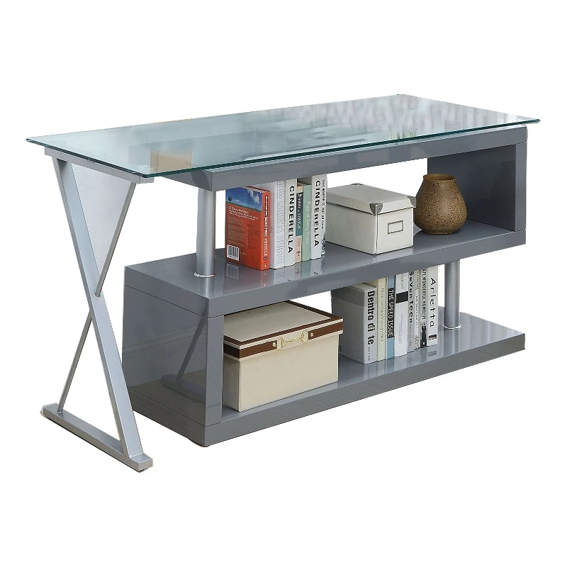Movable Glass Top Computer Desk With X Shaped Side Panel Gray And Clear 3 Movable Glass Top Computer Desk With X Shaped Side Panel Gray And Clear