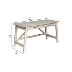 Wooden Office Desk With 2 Drawers And Truss Beam Legs Antique White -CYMAX Sales 2677074 4 L